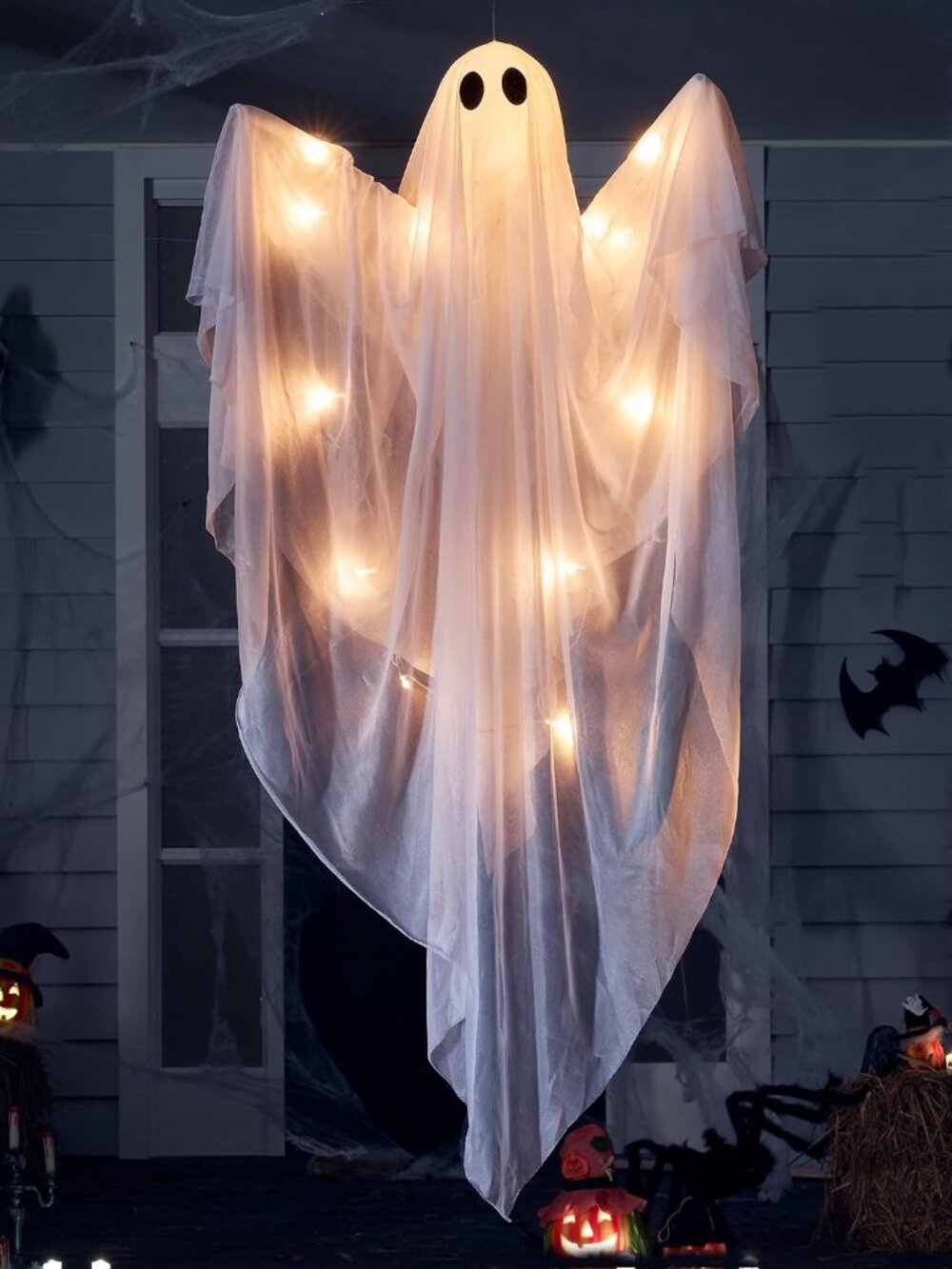 Halloween Hanging Light up Ghost, 47” White Ghosts with Warm White LED Light and